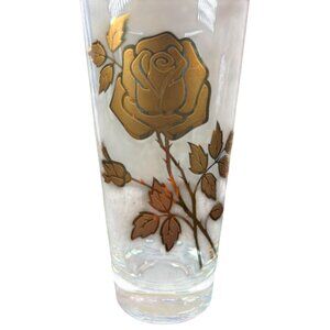 Vntg Gold Painted Roses Drinking Tall highball Glasses Mid Century Set of 7